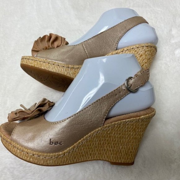 BOC Born Leather Floral Peep Toe Slingback Wedge Espadrilles Sandals,‎ size 7 - Picture 7 of 12
